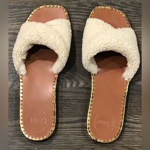 Chloe Idol Shearling Twist Flat Sandal Size 40